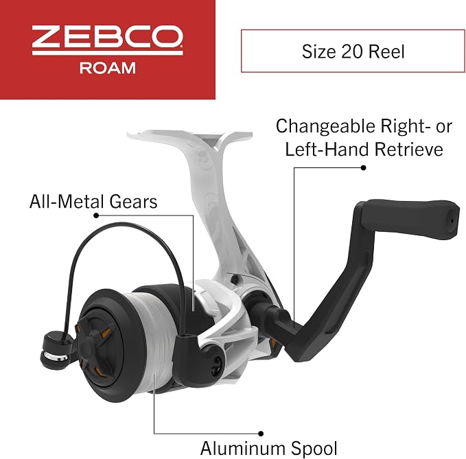 Zebco Roam Spinning Reel and Fishing Rod Combo, 6-Foot Fiberglass Fishing Pole, Split ComfortGrip Handle, Soft-Touch Handle Knob, Changeable Right- or Left-Hand Retrieve