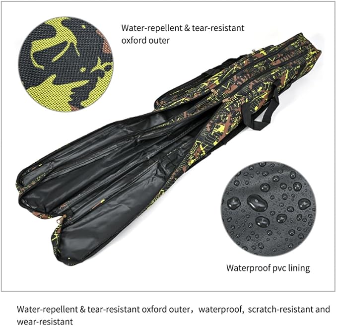 Travel Fishing Rod Case, 3 Layer Fishing Pole Bag Heavy Duty, Waterproof 600D Oxford Rod Holder with Shoulder Strap, Protective Carrying Case for Fishing Rods Reels Tackle, 51 Inch for Men & Women