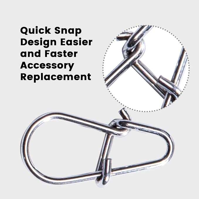 100PCS High-Strength Fishing Snap Clips, Quick Change Crankbait Lure Clips & Speed Clips, Stainless Steel Duo-Lock Snap Swivels for Freshwater/Saltwater Fishing, Power Clips