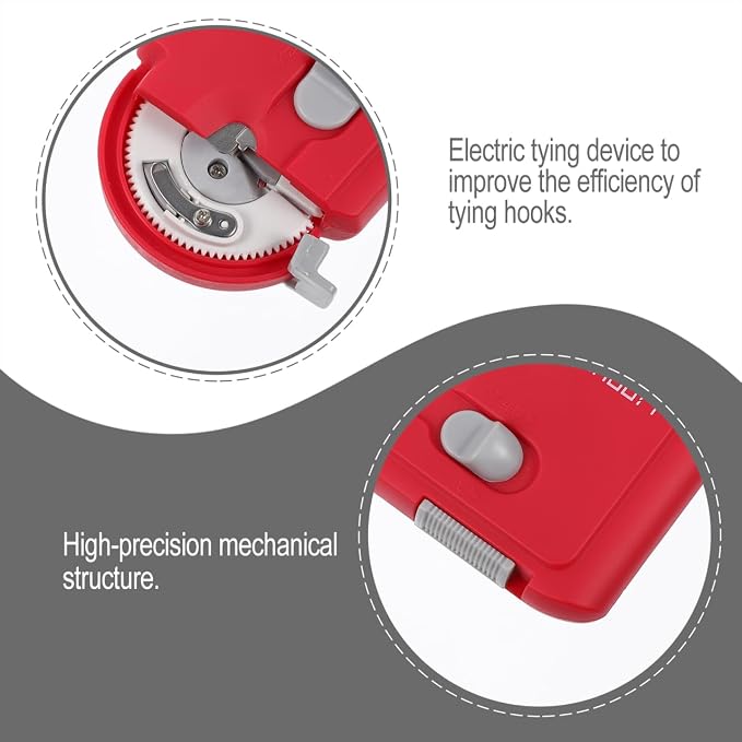 Electric Fishing Hook Tier Automatic Knot Tying Tool Red Machine for Tackle Battery Operated 3.34X2.75X0.59In