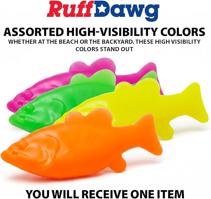 Ruff Dawg Flying Fish Floating Dog Toy – (1 pc) Assorted Colors – Durable Rubber Fetch & Water Toy with Rope Hole – Gentle on Teeth, BPA & Latex Free – Made in USA