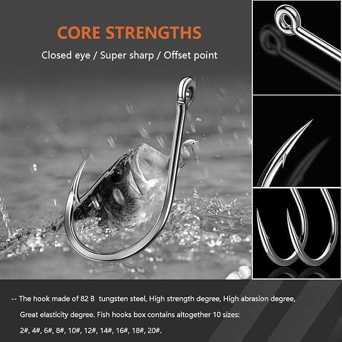 AMHDV 300Pcs/ 500Pcs/ 1000Pcs Small Fishing Hooks, 10 Different Sizes Tiny Fish Hook Set for Freshwater