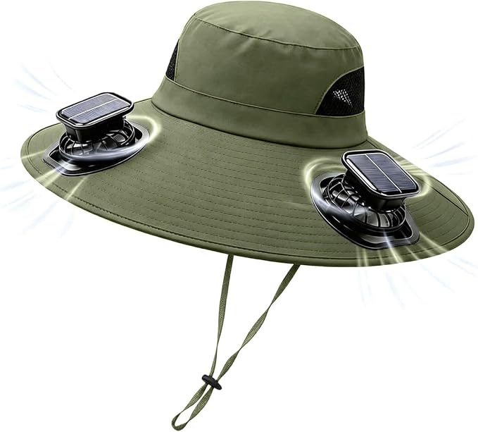 Solar Powered Fan Hat for Men Women Wide Brim Hat with 2 Fans UPF 50+ Outdoor Fishing Beach Sun Hat