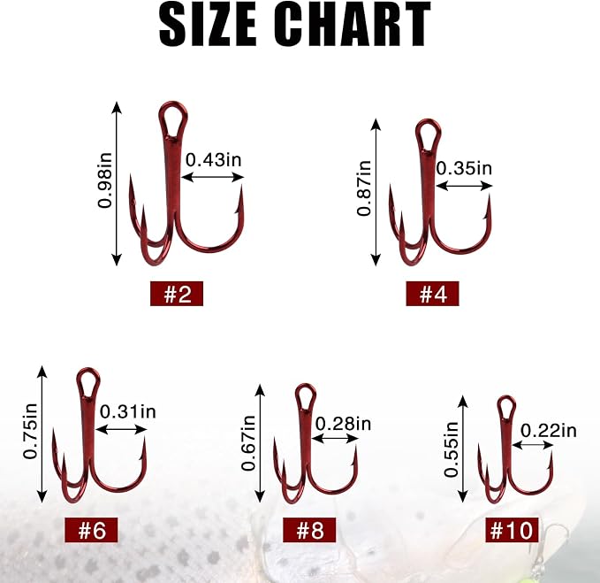 Fishing Treble Hooks Triple Fishing Hooks High Carbon Steel Barbed Sharp Round Bend Treble Hooks Replacement for Hard Lures Bait