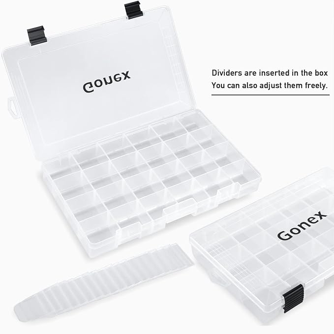 Gonex Fishing Tackle Boxes, 3600 3700 Tackle Trays with Adjustable Dividers, Clear Plastic Tackle Box Organizer Storage for Fishing Lure Bait Hook Jewelry Craft Beads Earring Container, 3 or 4 Packs
