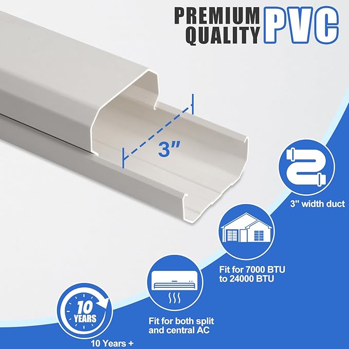 3" 7.5Ft Mini Split Line Set Cover,Plastic Line Kit for Outside Units, Mini Split Air Conditioner, Central AC and Heat Pump