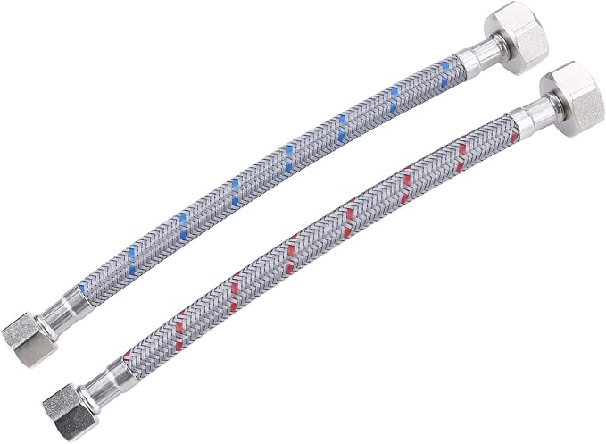 Faucet Supply Lines 3/8" Comp x 1/2" Comp Connector, ARCORA 9 Inch Length Bathroom Faucet Hose Braided Nylon Water Supply Line 3/8 Inch x 1/2 Inch Female Compression Connection 2Pcs (1 Pair)