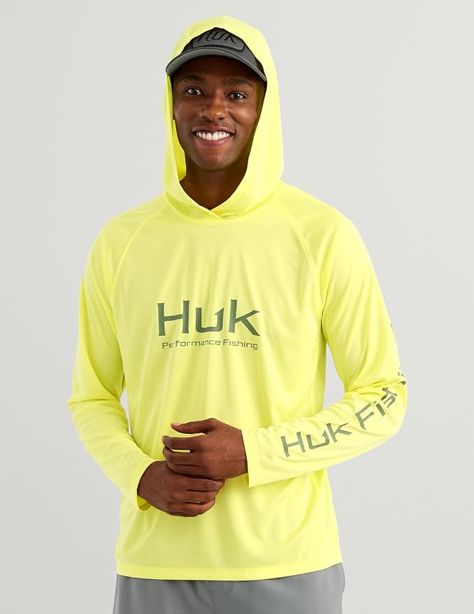 HUK Mens Pursuit Vented Long Sleeve Hoodie, Fishing Shirt with Hood