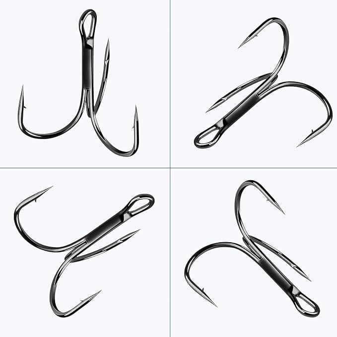 Fishing Treble Hooks Triple Fishing Hooks High Carbon Steel Barbed Sharp Round Bend Treble Hooks Replacement for Hard Lures Bait