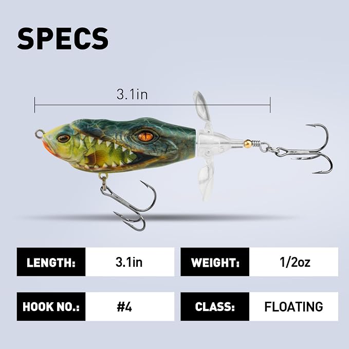 Handing Topwater Fishing Lure 3 Pieces Bass Fishing Lure with Mustad Hook, Lifelike Swimbait for Pike Catfish, for Anglers, 1/2oz, 3/4oz and 1oz