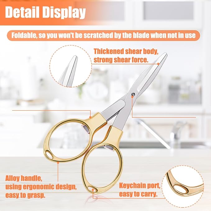 2PCS Folding Scissors, Portable Travel Scissor, Gift for Men Glasses Shaped Mini Shear Telescopic Cutter, Anti Rust Stainless Steel Scissors for Fishing Sewing Home Office-Gold