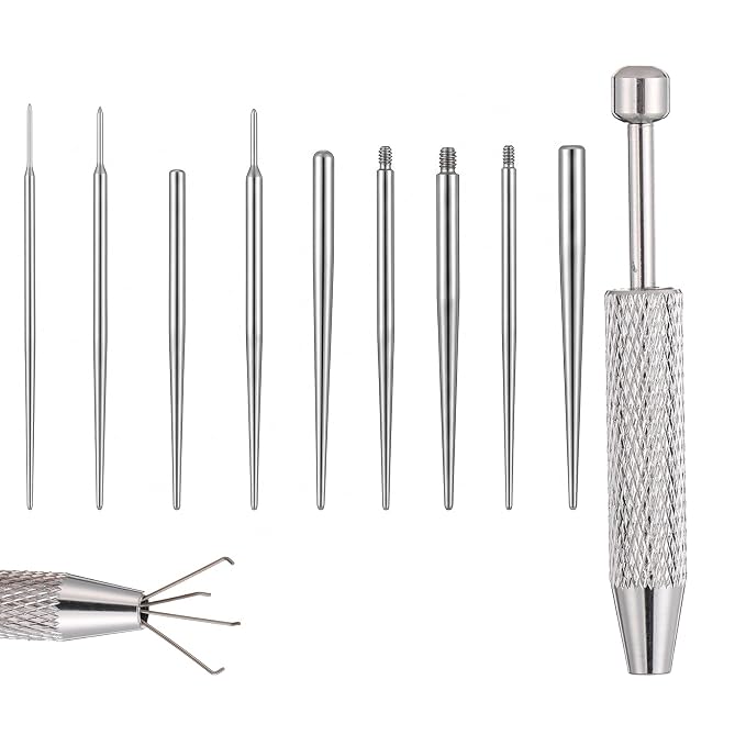 Piercing Tapered Ball Grabber Tool Piercing Changing Tools Flat Back Earring Tool 4-Claw Pick UpPiercing Ball Holder for Ear Nose Lip Stainless Steel Threadless/Threaded Insertion Pin