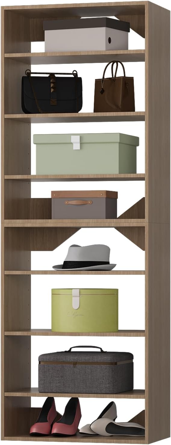 ROOMTEC Modular Closet System, 31.5" Shelf Closet Tower Wall-Mounted Closet Organizer, Wooden Tower for Walk-In Closets, Wardrobe Storage Kit, Wood