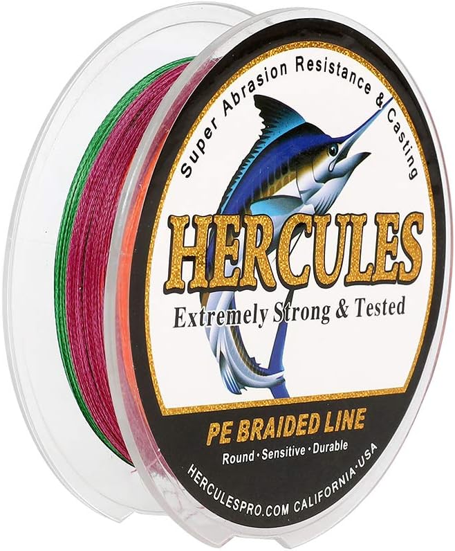 HERCULES Cost-Effective Super Strong 4 Strands Braided Fishing Line 6LB to 100LB Test for Salt-Water, 109/328 / 547/1094 Yards (100M / 300M / 500M / 1000M), Diam# 0.08MM - 0.55MM, Hi-Grade