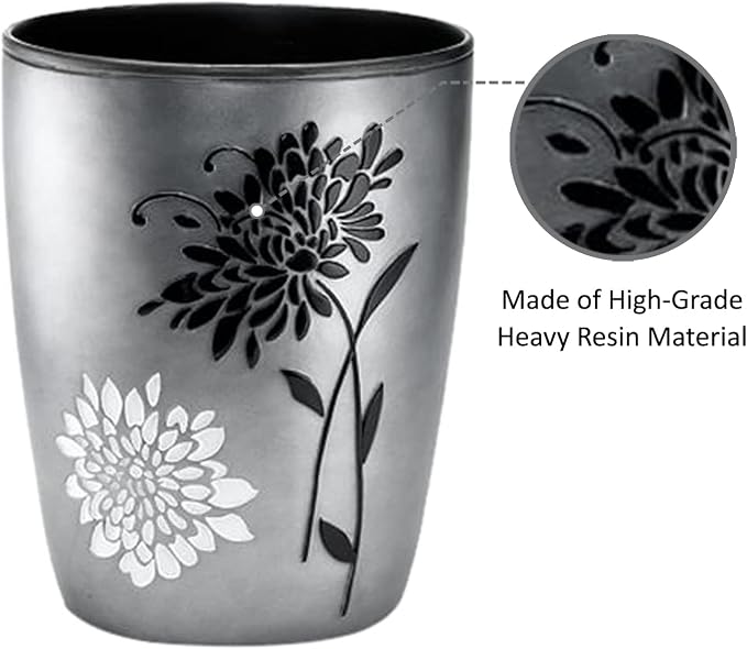 Zahari Home 2pc Erica Bathroom Decor Set Waste Basket for Bathroom & Tissue Cover Modern Classic Decor Stylish Unique Design Beautiful Grey Bathroom Accessories Set