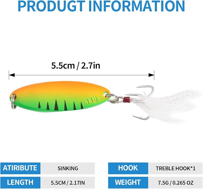 Metal VIB Spinner Blade Baits: 10pcs Blade – Bass & Trout Fishing Lures with Treble Hooks, High-Flash Vibration Hard Baits for Perch Walleye Pike Freshwater Saltwater
