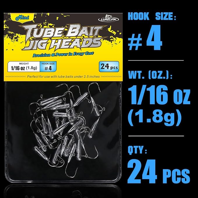 Tube Jig Heads for Crappie, Panfish, and Bass Fishing - 24 Pack