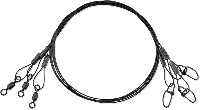 AFW Surflon Fishing Leaders – Black Nylon Coated Stainless Steel Wire, Swivel & Snap, 3 Pack, Variety Pack – Strong Leader Line for Catfishing & Toothy Game Fish
