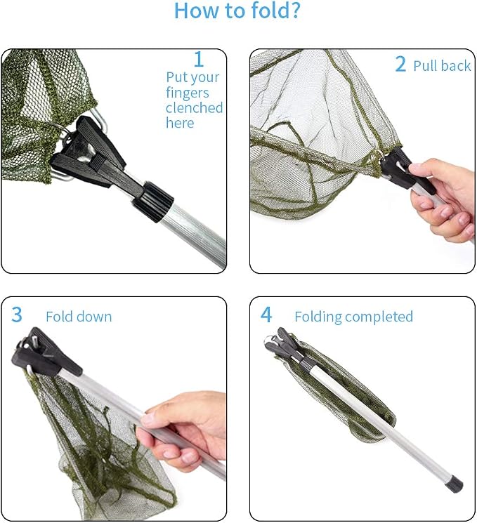YVLEEN Kids Fishing Net for Lakes - Minnow Nets for Kids - Aluminum Collapsible Telescopic Fishing Pole Handle and Nylon Mesh Small Fishing net - Butterfly Nets for Kids Outdoor Playing