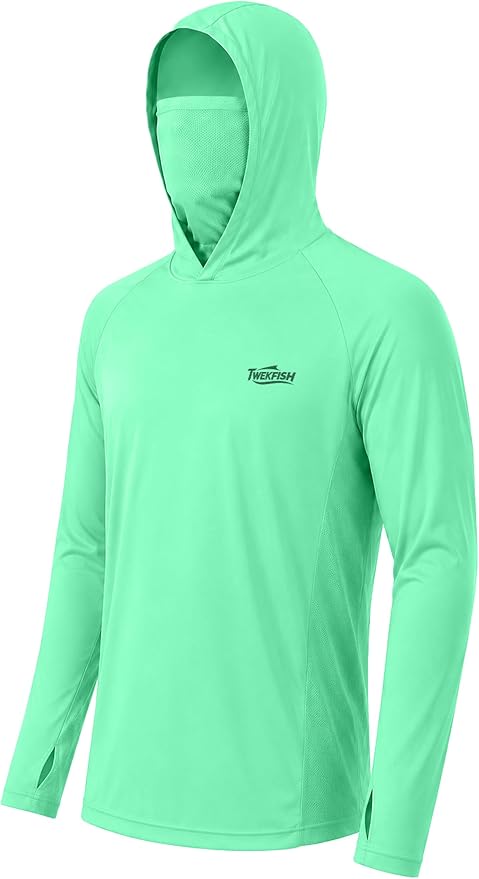Men's UPF 50+ Long Sleeve Fishing Hoodie, UV Protection Sun Shirt with Hood Mask, Hooded Graphic Shirts for Outdoor