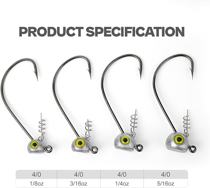 Shaky Head Jigs, Fisheye Stand-up Style Weedless Fishing Jig Heads for Bass (15-Pack) 1/8 3/16 1/4 5/16oz