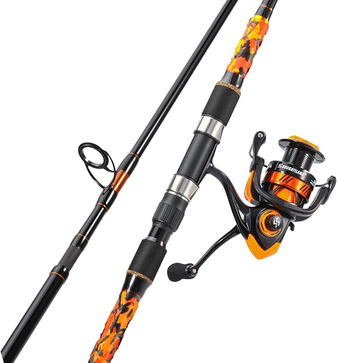 Sougayilang 3 Piece Surf Fishing Rod Combo Medium/Heavy Travel Spinning Rod with 5000 Size Reel Baitfeeder Combo(9'/10'/11'12')