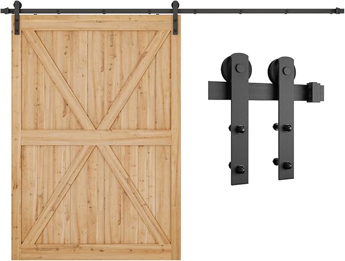 SMARTSTANDARD 10ft Barn Door Hardware Kit - Heavy Duty, Easy to Install, Fits 60" Wide Door Panel (I Shape Hangers)