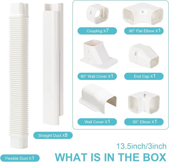 Mini Split Line Set Cover, 3” 13.5 Ft Decorative PVC Line Set Cover Kits for Ductless Mini Air Conditioners and Heat Pumps with Flexible Duct