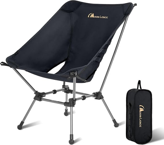 MOON LENCE Portable Camping Chair Plus, Larger & Roomier, Compact and Lightweight, Folding Chair for Backpacking Hiking Beach, Ultralight Camp Chair 330Lbs Capacity (Black)