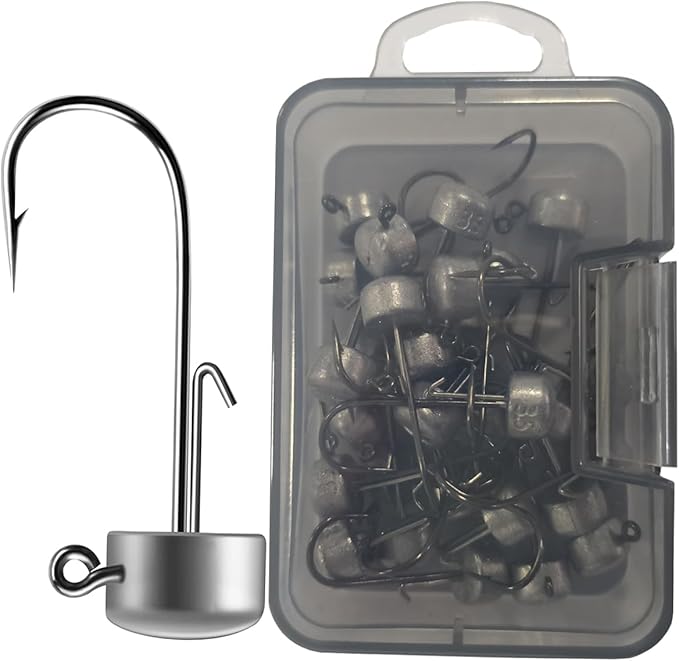 Kmucutie Ned Rig Jig Heads, 20 Pieces Finesse Mushroom Jig Hooks Kit for Bass Fishing 3/32,1/8,3/16,1/4,5/14 OZ,