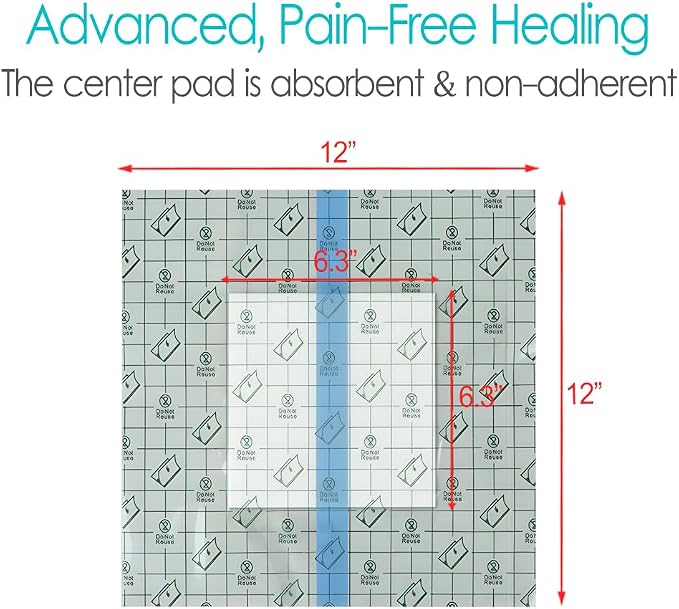 Waterproof Shower Cover Shields Dialysis Port Picc Line Chest Catheter PD Peritoneal Dialysis Chemo, Non-Stick Center Pad for Feeding Tube Peg G-Tube Patient Bandage Protector, 12"x12"(Pack of 7)