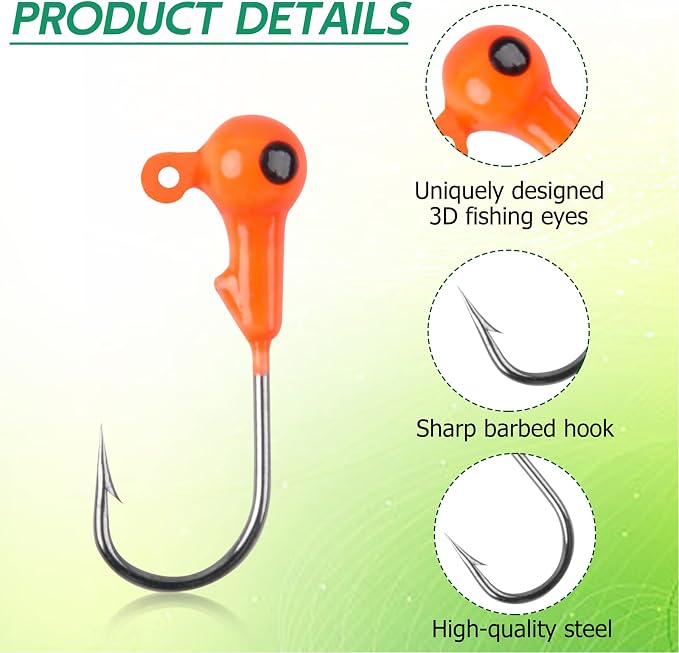 Fishing Jig Heads Hooks Set, 75pcs Assorted Round Jig Head Fishing Lures Crappie Jig Heads Hooks for Bass Trout Crappie Walleye Saltwater Freshwater Fishing Tackle