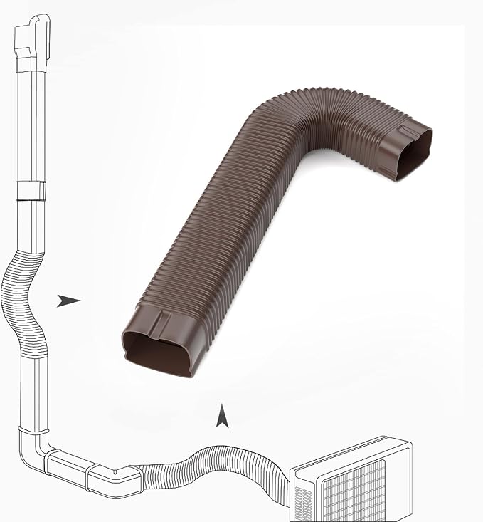 3" Width x 1.6 Ft Flexible Duct, PE Material, Mini Split Line Set Cover Part, Air Conditioner Accessories for Mini Split Air Conditioners and Central AC, Brown