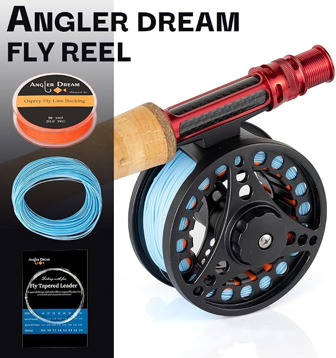 (1/2WT 3/4WT 5/6WT 7/8WT) Fly Reel with Line Combo Aluminum Alloy Large Arbor Fly Fishing Reels Weight Forward Fly Line with Braided Backing Taper Leader Pre-Tied