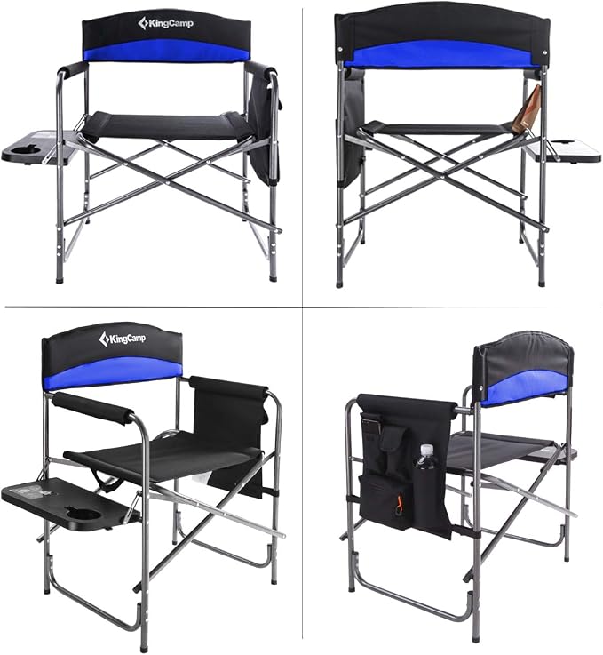 KingCamp Portable Camping Chair, Folding Directors Chair Compact Outdoor Chair with Side Table Cup Holder for Beach Trip Tailgating Lawn Sports Backpacking Fishing Picnic, Blue