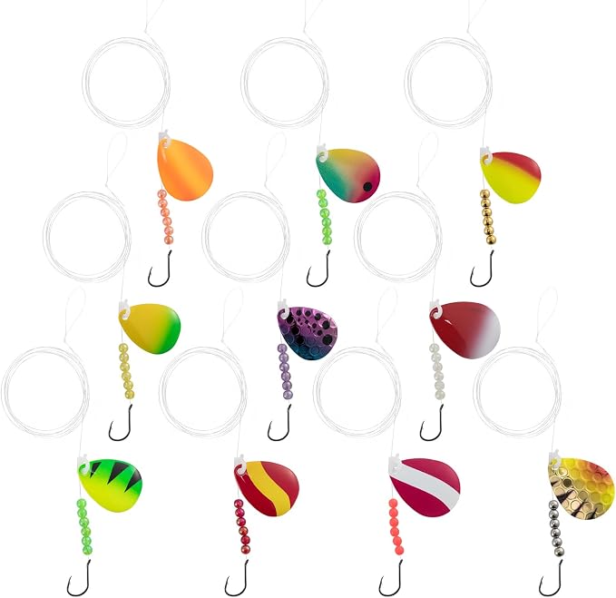 Dr. Fish 10 Pack Walleye Rigs Kit, 47 Inches, 15LB Mono Crawler Harness Walleye Float Rig Colorado Spinner Octopus Hooks for Freshwater Trolling