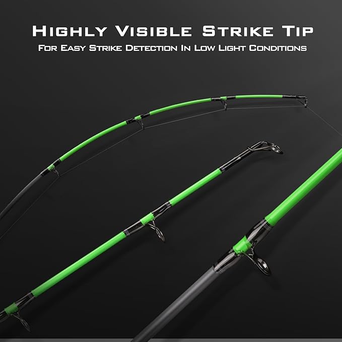 KastKing KONG Fishing Rod, Powerful, Lightweight S-Curve Graphite Rod Blanks, Nano Resin Technology, Stainless-Steel Double-Foot Guides w/Titanium Oxide Rings, Non-Slip Handles, Chartreuse Strike Tips