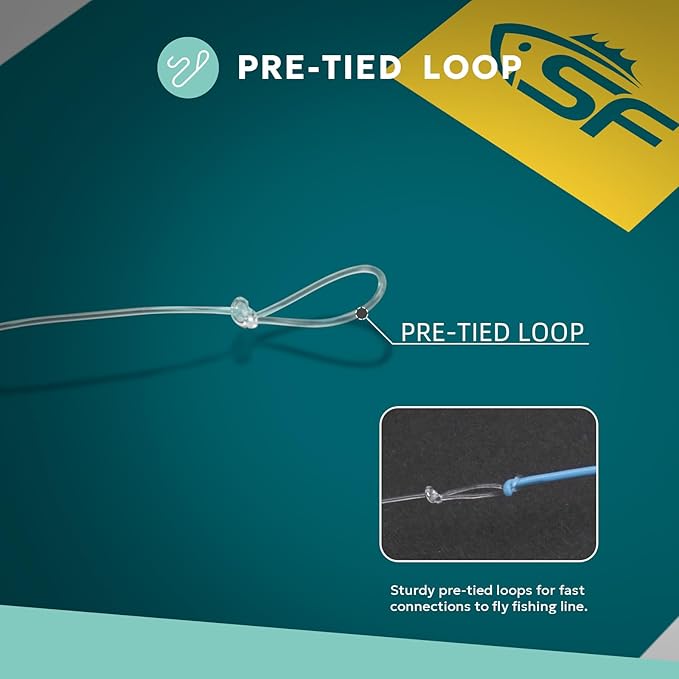 SF Pre-Tied Loop Fly Fishing Tapered Leader Nylon Clear Trout Freshwater Saltwater Bonefish Permit Bass Salmon Steelhead 7.5FT 9FT 10FT 12FT 15FT 0X 1X 2X 3X 4X 5X 6X 7X