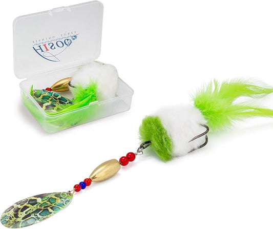 Pike Musky Walleye Fishing Lure Spinnerbait with Feathered Hooks Rooster Tail Fishing Lures Spoon Lures Baits with Tackle Box