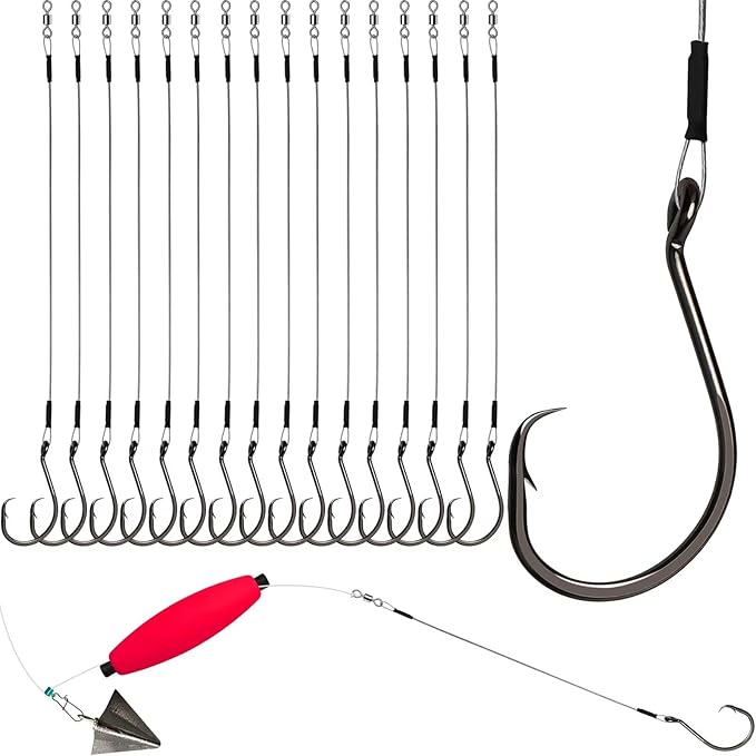 Dovesun 30PCS/20PCS Circle Hooks Fishing Pre-Rigged Catfish Rig for Saltwater Freshwater Catfish Hooks with Wire Leader 2/0 4/0 6/0 8/0 10/0