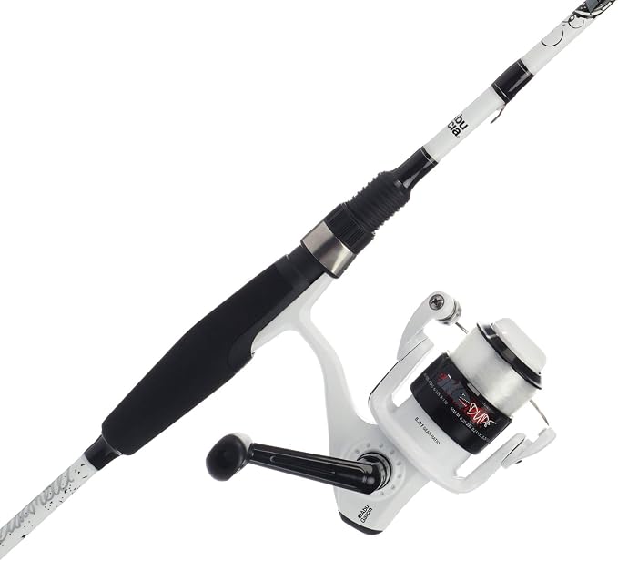 Abu Garcia 6’ Ike Dude Youth Fishing Rod and Reel Spinning Combo, 2-Piece Rod, Size 30 Reel, Right/Left Handle Position,White