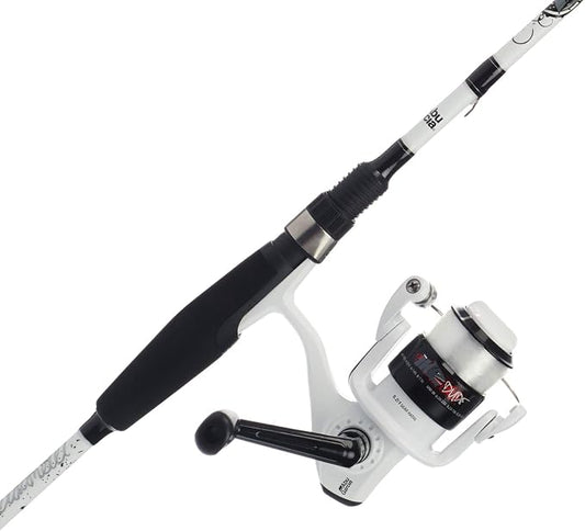 Abu Garcia 6’ Ike Dude Youth Fishing Rod and Reel Spinning Combo, 2-Piece Rod, Size 30 Reel, Right/Left Handle Position,White