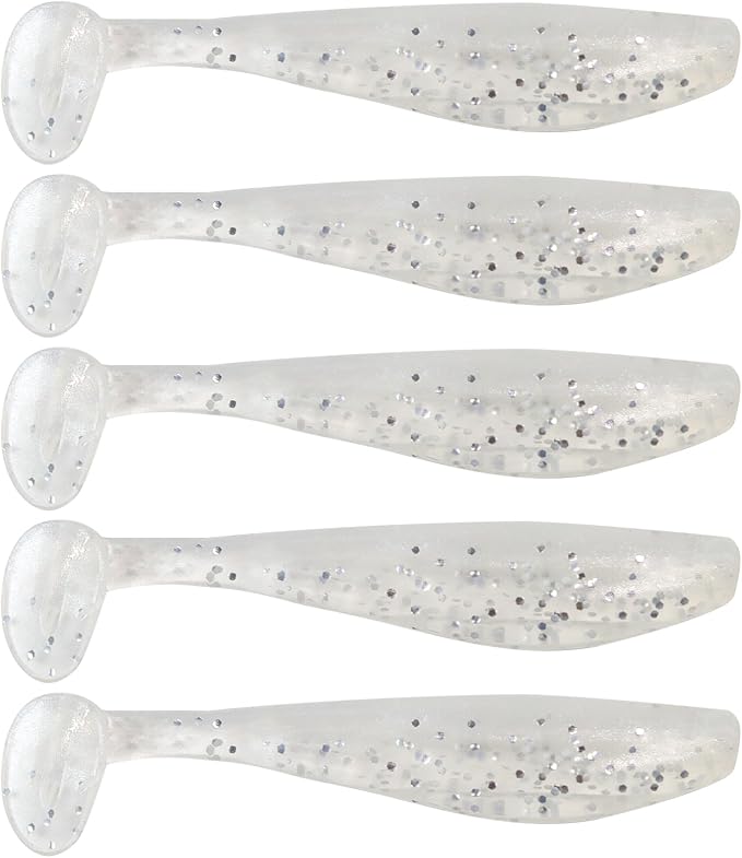 MAFIMOEA 50 Pcs Soft Fishing Lures Plastic Paddle Tail Swim Baits Kit for Bass Trout Walleye Crappie 5 Mixed Colors Fishing Soft Plastic Lure Kit 5.5CM