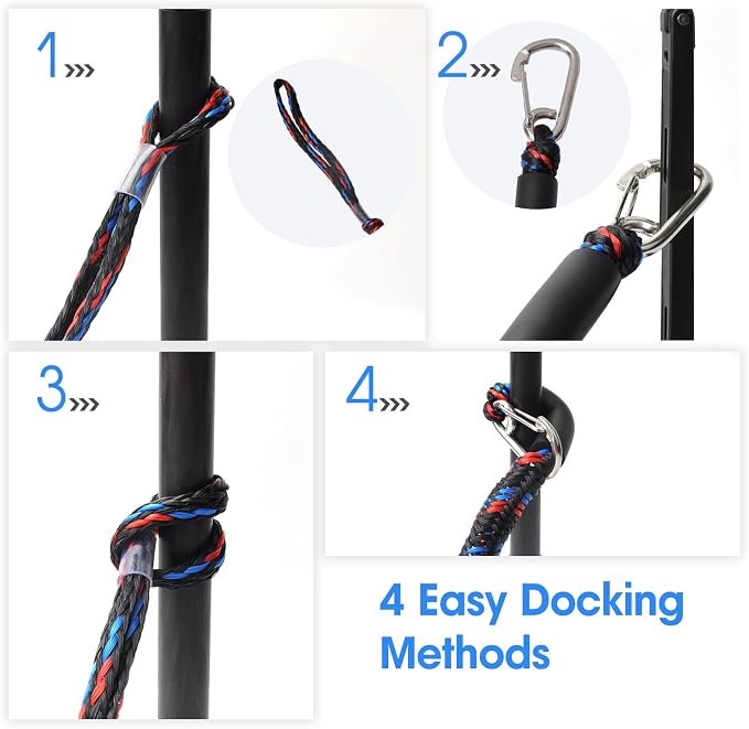 4 Feet Bungee Dock Line with Stainless Steel Clip & Foam Float 2pcs, Mooring Rope for Docking with Built-in Snubber, Ideal Boat Accessories for PWC, Jet Ski, SeaDoo, Kayak, Pontoon, Canoe