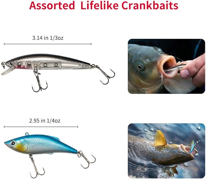 GOANDO Fishing Lures Kit for Freshwater Bait Tackle Kit for Bass Trout Salmon Fishing Accessories Tackle Box Including Spoon Lures Soft Plastic Worms Fishing Gifts