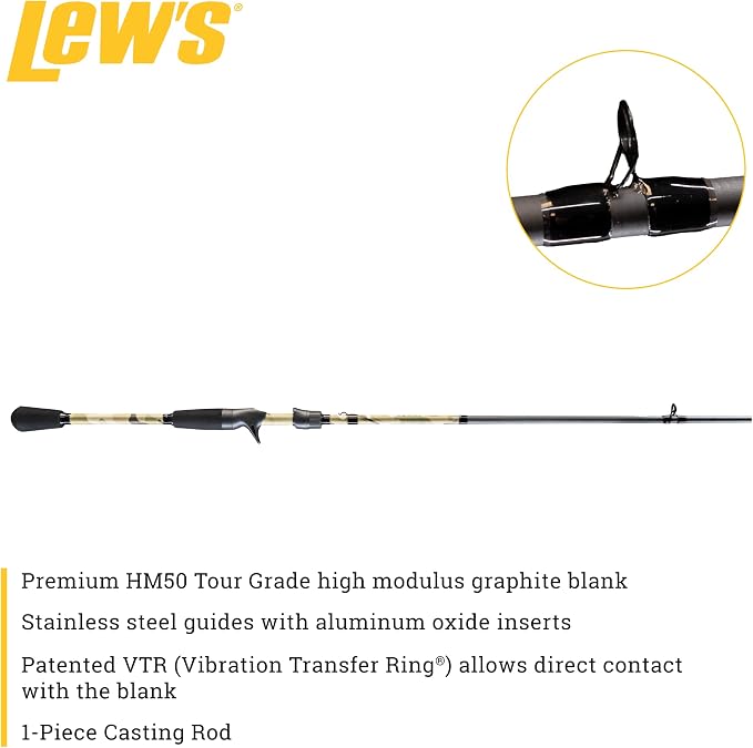 Lew's American Hero Tier 1 Casting Fishing Rod, HM50 Graphite Blank with Stainless Steel Guides, Split Grip EVA Handle, Multicam