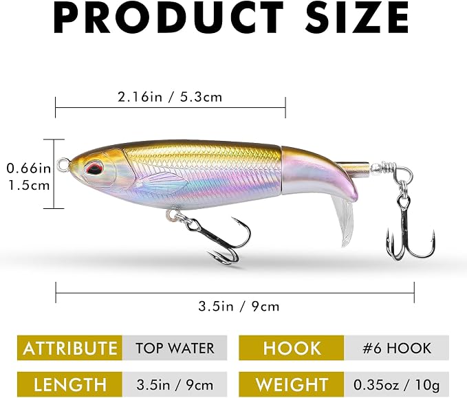 TRUSCEND Popobait Easy Catch Fishing Lures with BKK Hooks, Instant Startup, Longer Cast, Balanced Spray/Sound/Swim, Plopper Topwater Lures for Bass, Trout, Pike, Walleye, Freshwater Saltwater Fishing