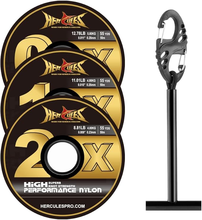 HERCULES Fly Fishing Tippet 3 Pack with Fly Tippet Holder, 55 Yards