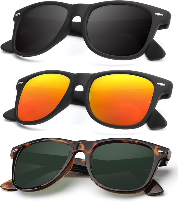 KALIYADI Polarized Sunglasses for Men and Women Matte Finish Sun glasses Color Mirror Lens UV Blocking (3 Pack)