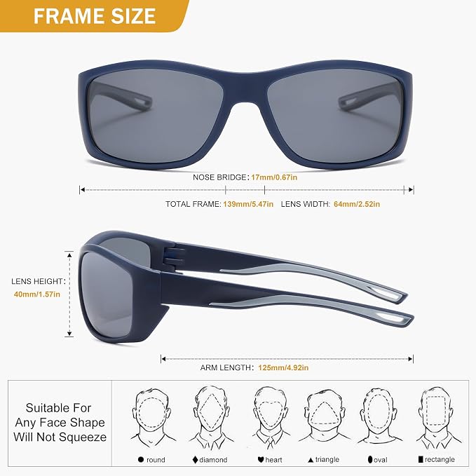 Polarized Sports Sunglasses for Men Women UV400 Protection Glasses Wrap Around Goggles for Driving Fishing Cycling